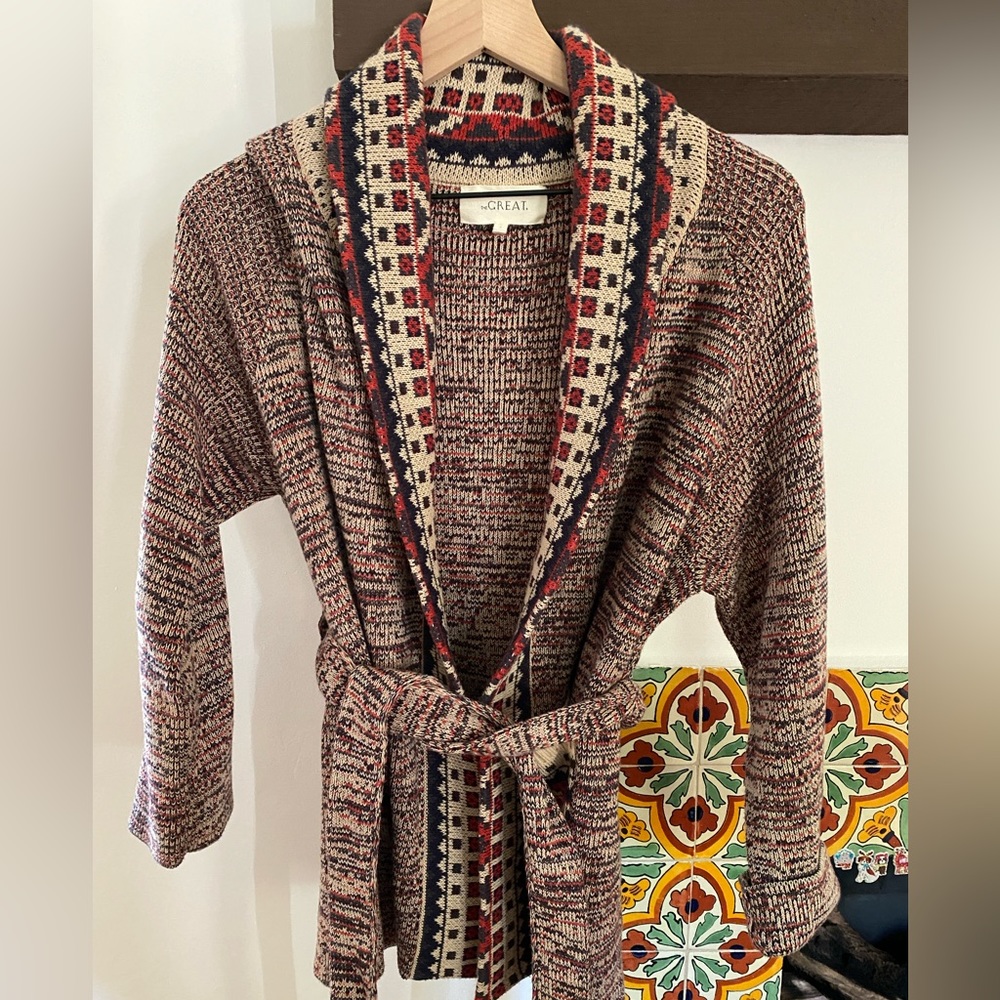 THE GREAT. Tie front cardigan sweater.